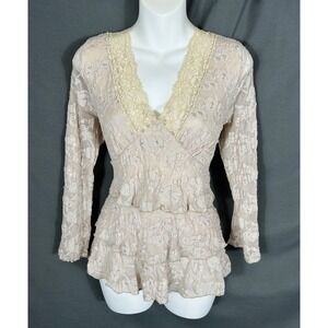 Vintage USA Y2K Mesh Tiered Lace Babydoll Top Size XL Romantic Ethereal Fairy